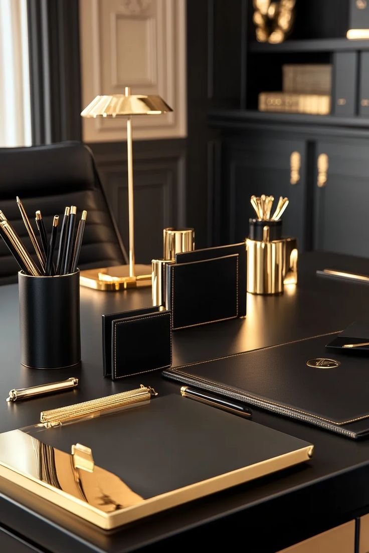 Refined black and gold executive desk
